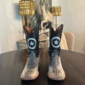 Black Jack Caiman Crocodile Black and Silver Boots. Men’s size 9